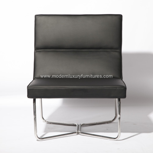 X Metal Tubular Base Leather Armless Chair